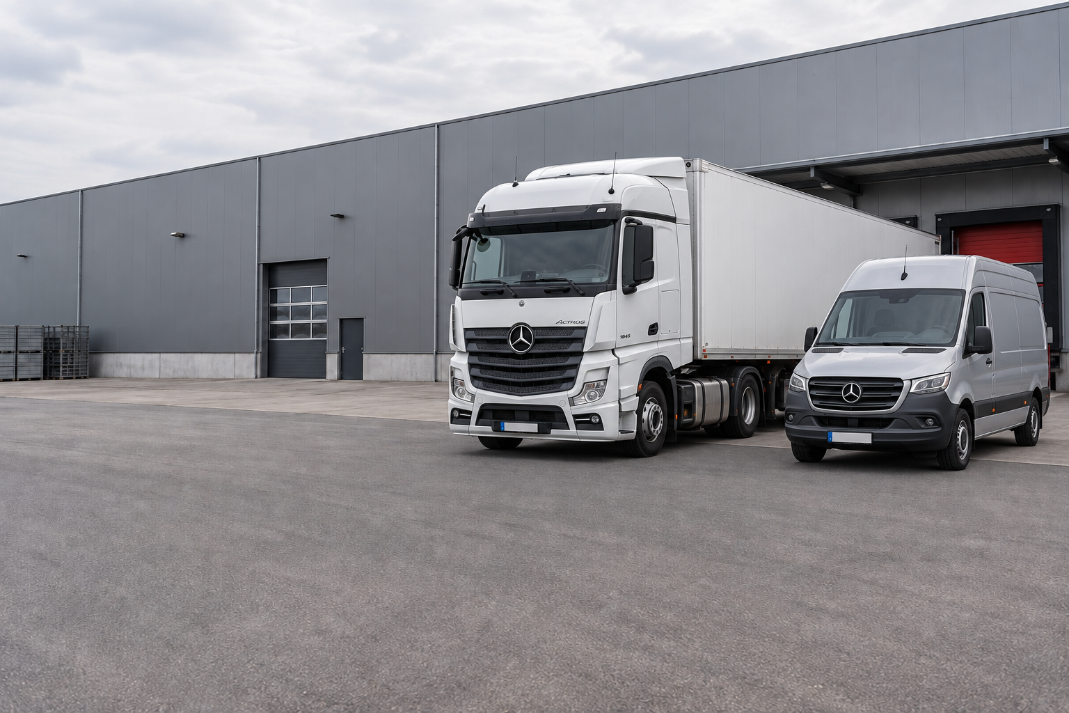 Mercedes-Benz Actros und Sprinter auf einem Betriebshof
