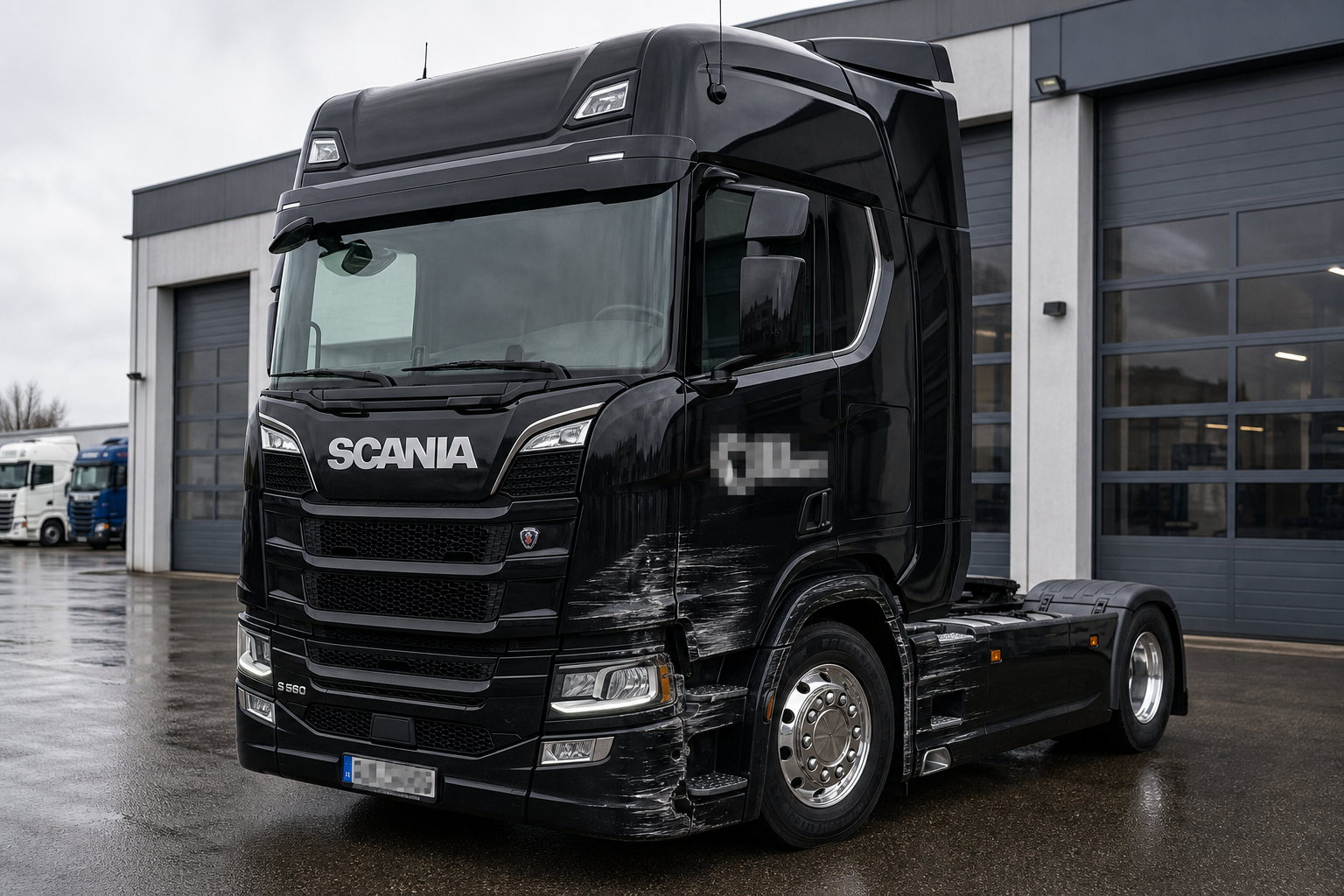 Schadenaufnahme an einem Scania Lkw für gewerbliche Partner und Fuhrparks