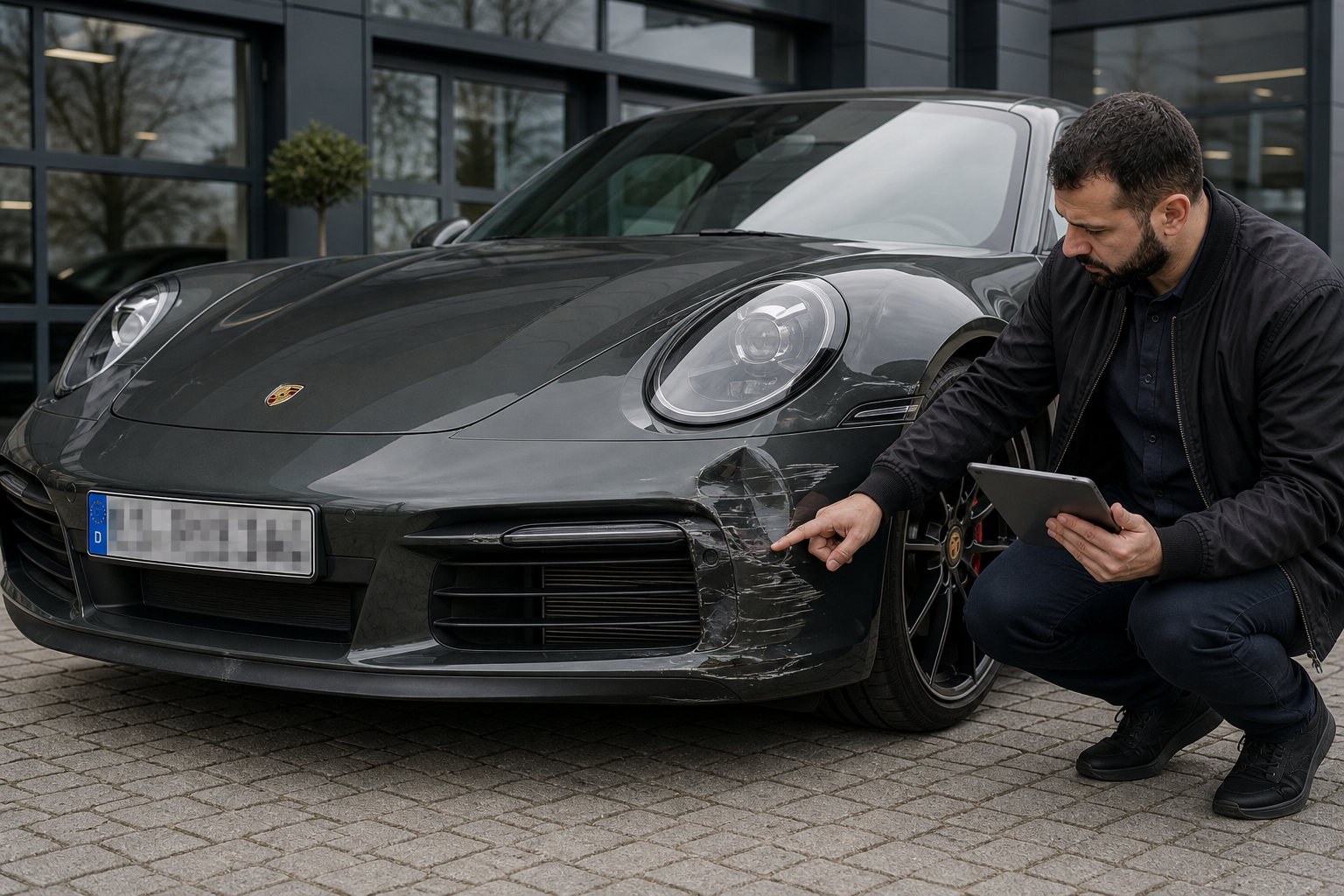 Detailprüfung und Beweissicherung an einem hochwertigen Pkw-Schaden